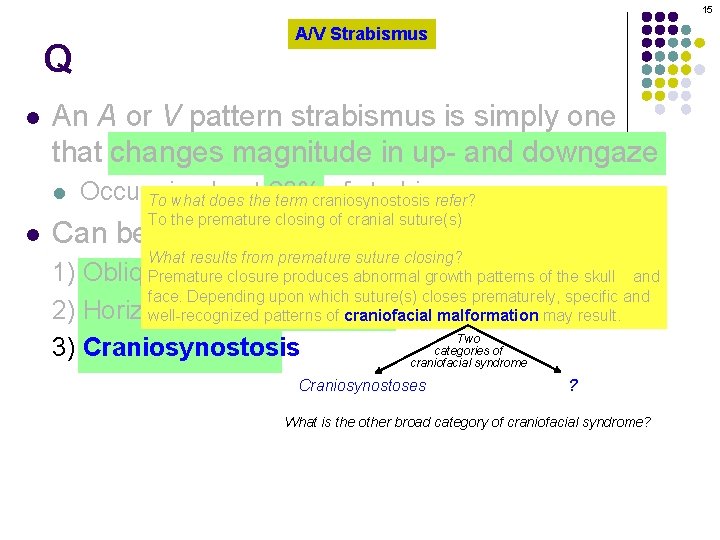 15 Q l An A or V pattern strabismus is simply one that changes