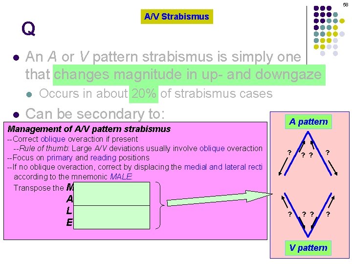 58 Q l An A or V pattern strabismus is simply one that changes