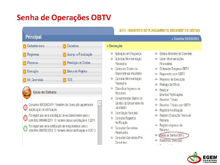 Senha de Operações OBTV 