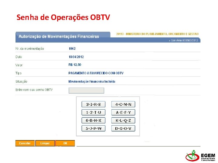 Senha de Operações OBTV 