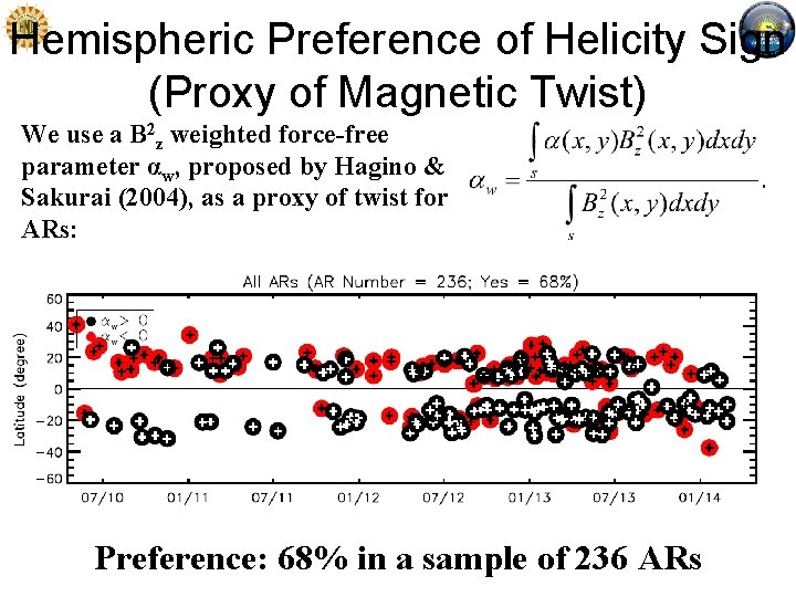 Hemispheric Preference of Helicity Sign (Proxy of Magnetic Twist) We use a B 2