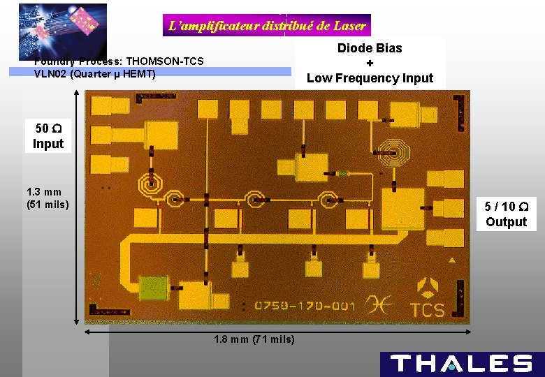 L’amplificateur distribué de Laser Diode Bias + Low Frequency Input Foundry Process: THOMSON-TCS VLN