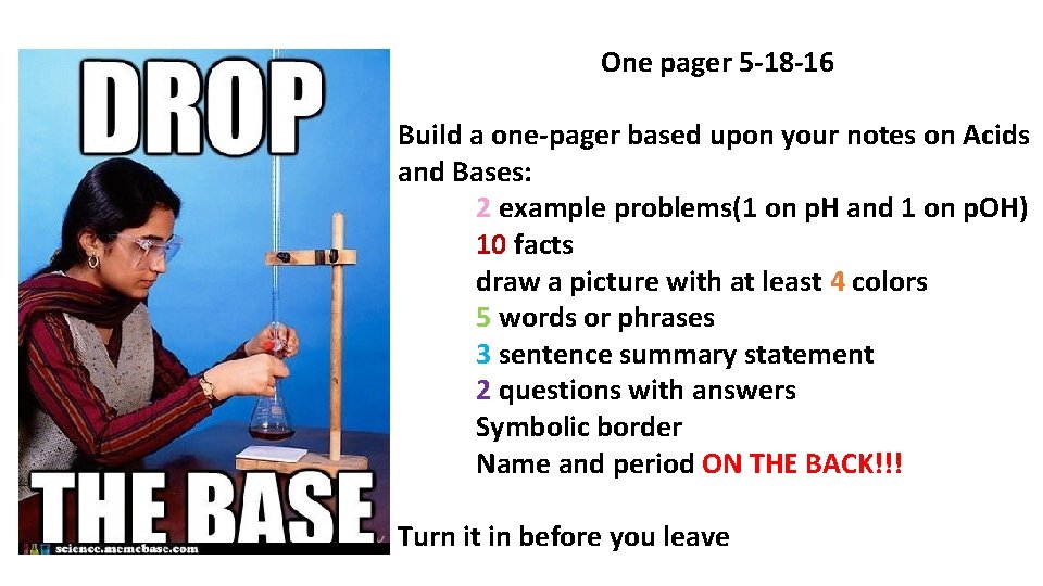 One pager 5 -18 -16 Build a one-pager based upon your notes on Acids One pager 5 -18 -16 Build a one-pager based upon your notes on Acids