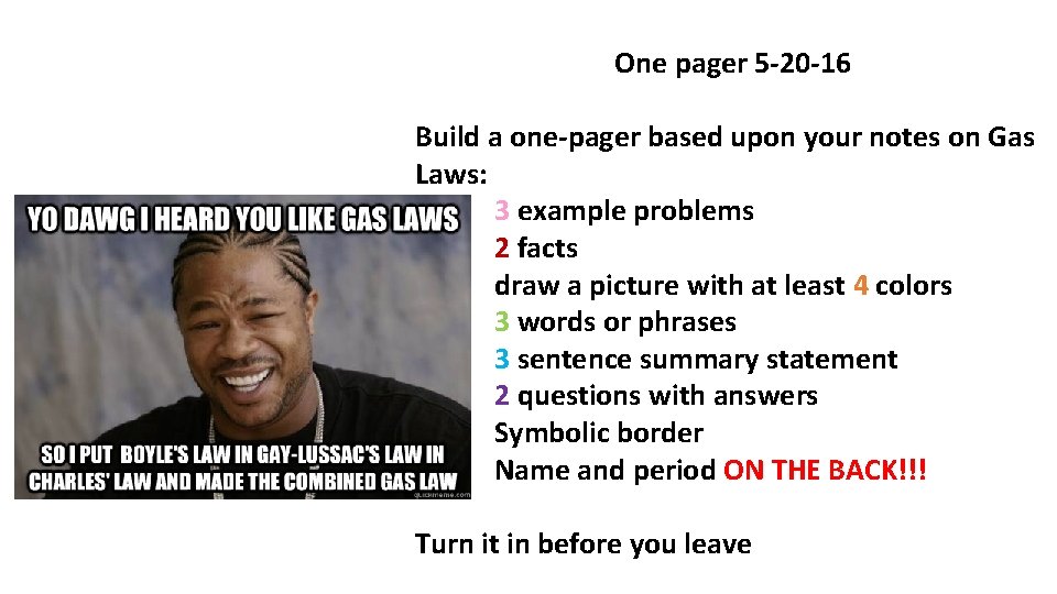 One pager 5 -20 -16 Build a one-pager based upon your notes on Gas One pager 5 -20 -16 Build a one-pager based upon your notes on Gas