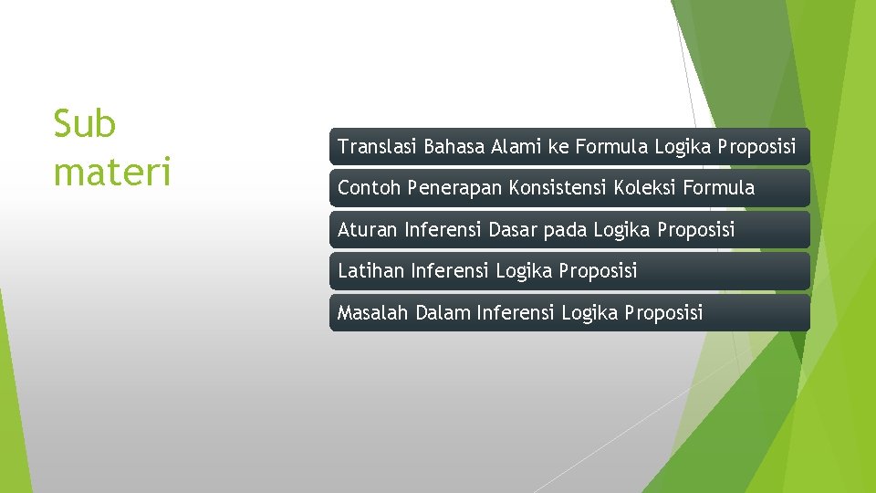 Sub materi Translasi Bahasa Alami ke Formula Logika Proposisi Contoh Penerapan Konsistensi Koleksi Formula