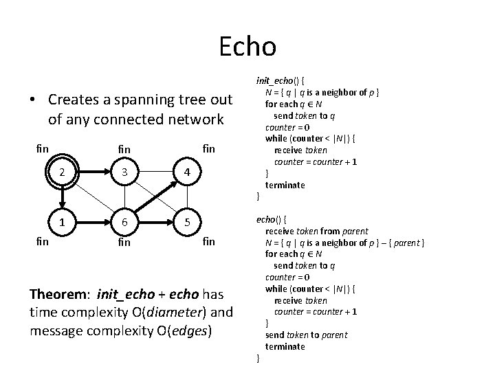 Echo • Creates a spanning tree out of any connected network fin fin 2
