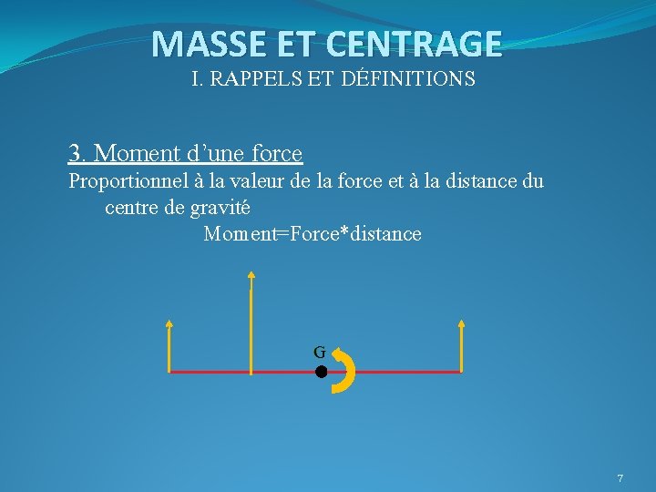 MASSE ET CENTRAGE I. RAPPELS ET DÉFINITIONS 3. Moment d’une force Proportionnel à la