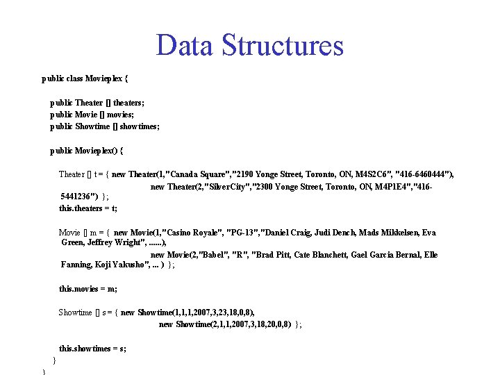 Data Structures public class Movieplex { public Theater [] theaters; public Movie [] movies;