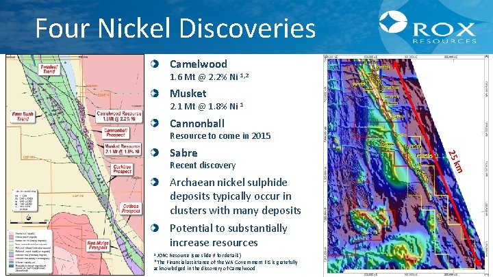 Four Nickel Discoveries Camelwood 1. 6 Mt @ 2. 2% Ni 1, 2 Musket