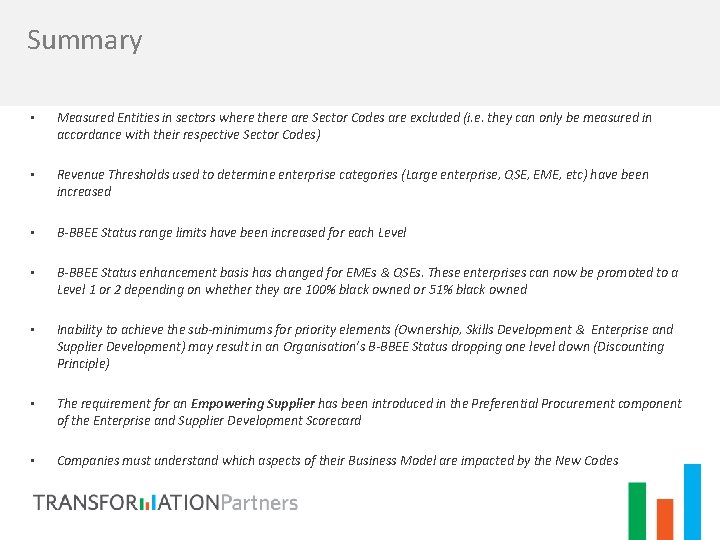 Summary • Measured Entities in sectors where there are Sector Codes are excluded (i.