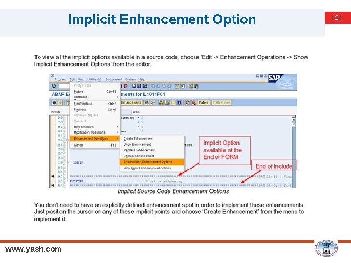 Implicit Enhancement Option www. yash. com 121 