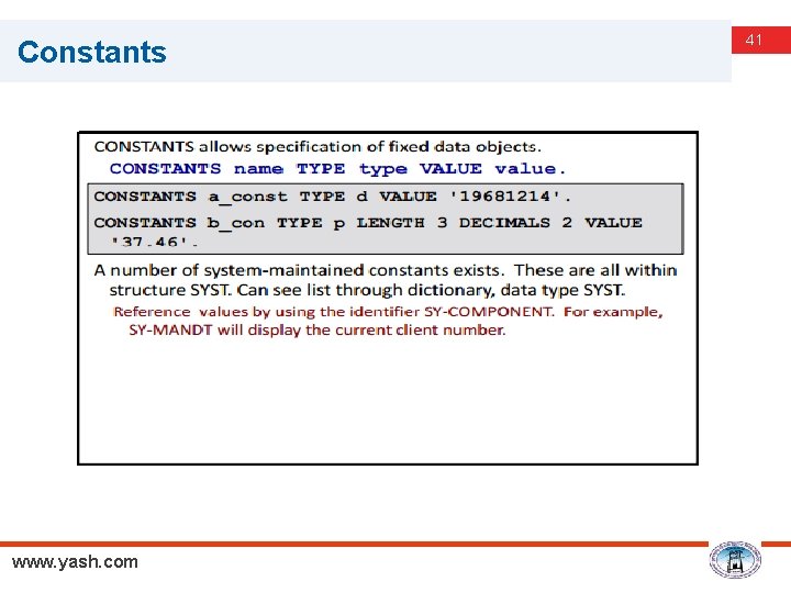 Constants www. yash. com 41 