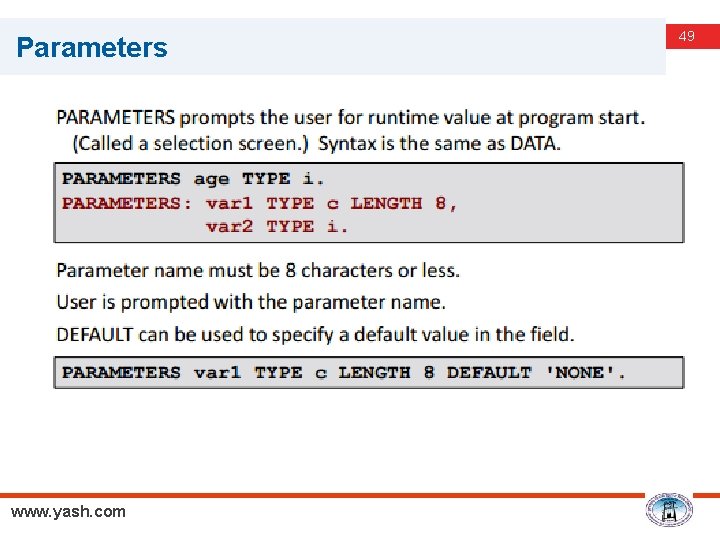 Parameters www. yash. com 49 