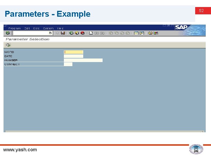 Parameters - Example www. yash. com 52 