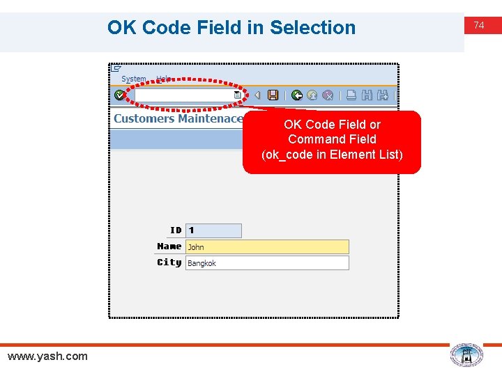 OK Code Field in Selection OK Code Field or Command Field (ok_code in Element