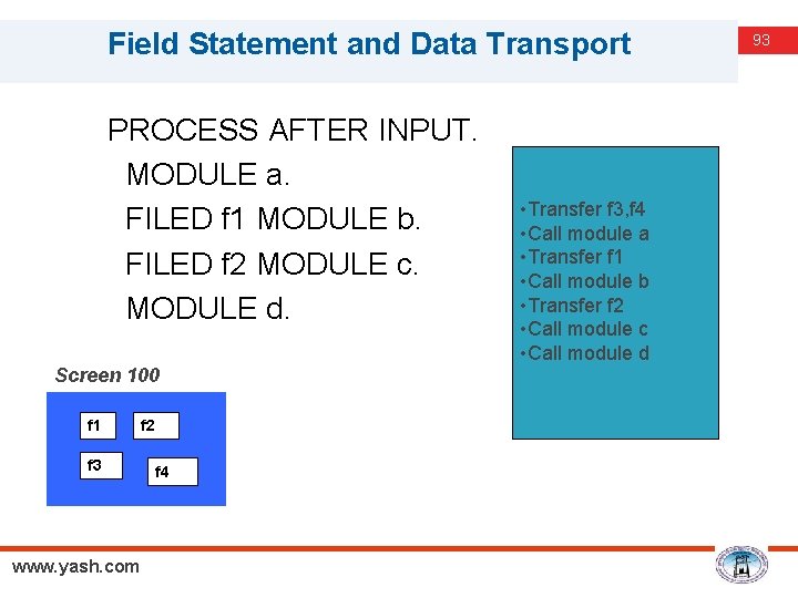 Field Statement and Data Transport PROCESS AFTER INPUT. MODULE a. FILED f 1 MODULE