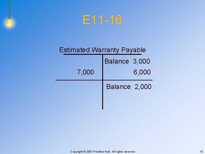 E 11 -16 Estimated Warranty Payable Balance 3, 000 7, 000 6, 000 Balance