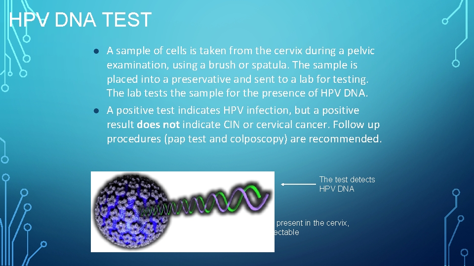 HPV DNA TEST l l A sample of cells is taken from the cervix