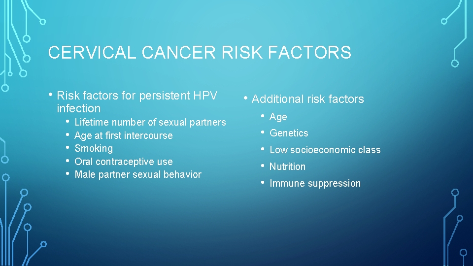 CERVICAL CANCER RISK FACTORS • Risk factors for persistent HPV infection • • •