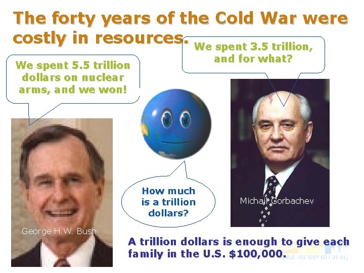 The forty years of the Cold War were costly in resources. We spent 3.