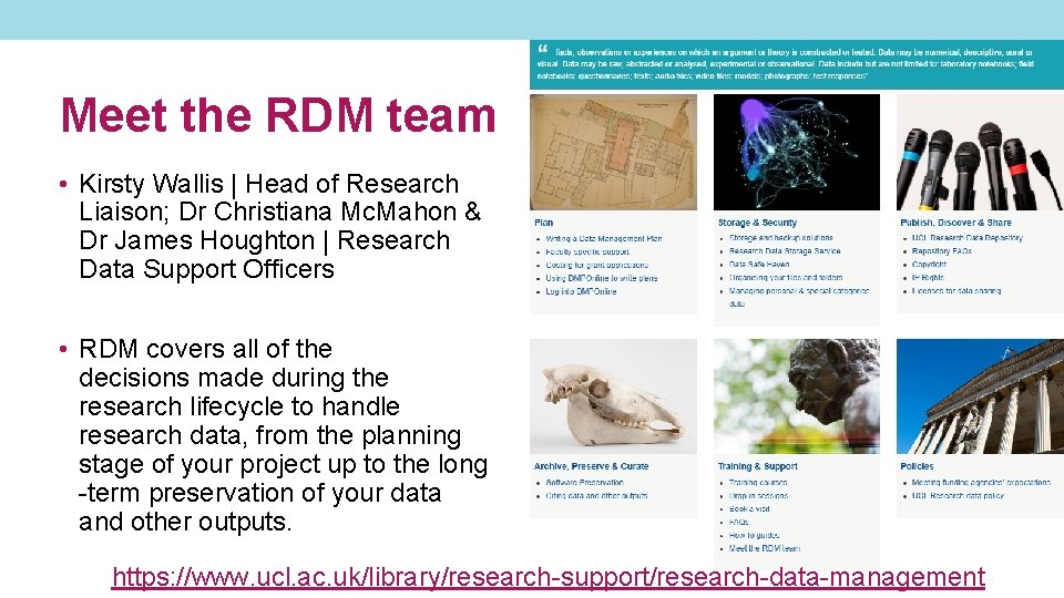 Meet the RDM team • Kirsty Wallis | Head of Research Liaison; Dr Christiana