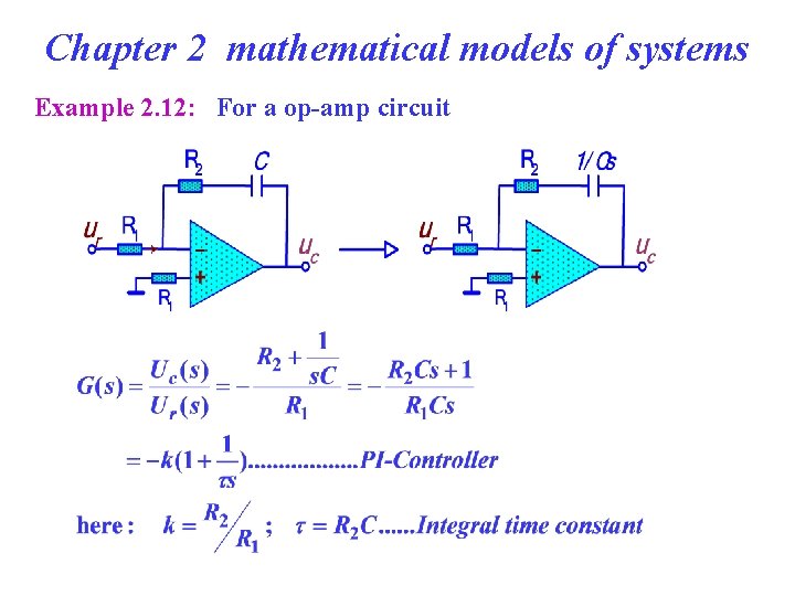 Chapter 2 mathematical models of systems Example 2. 12: For a op-amp circuit 