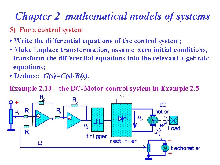 Chapter 2 mathematical models of systems 5) For a control system • Write the