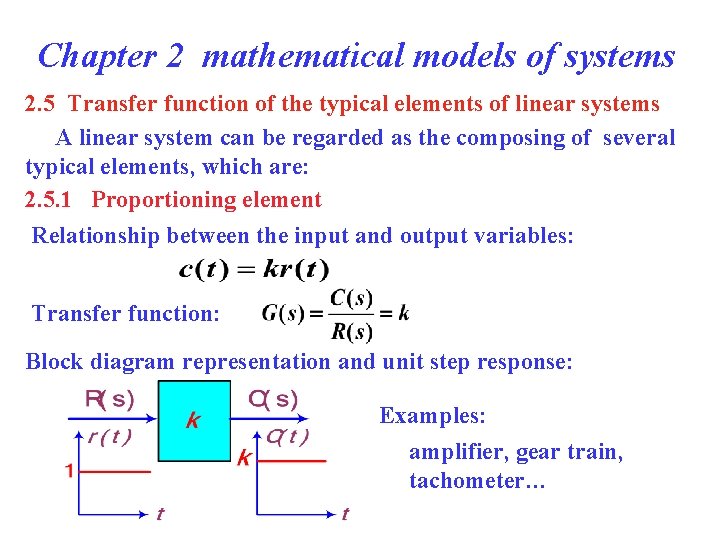 Chapter 2 mathematical models of systems 2. 5 Transfer function of the typical elements