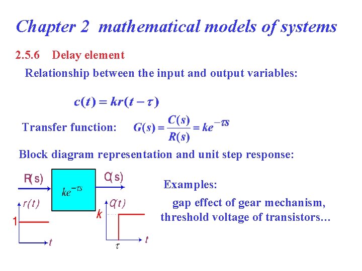 Chapter 2 mathematical models of systems 2. 5. 6 Delay element Relationship between the