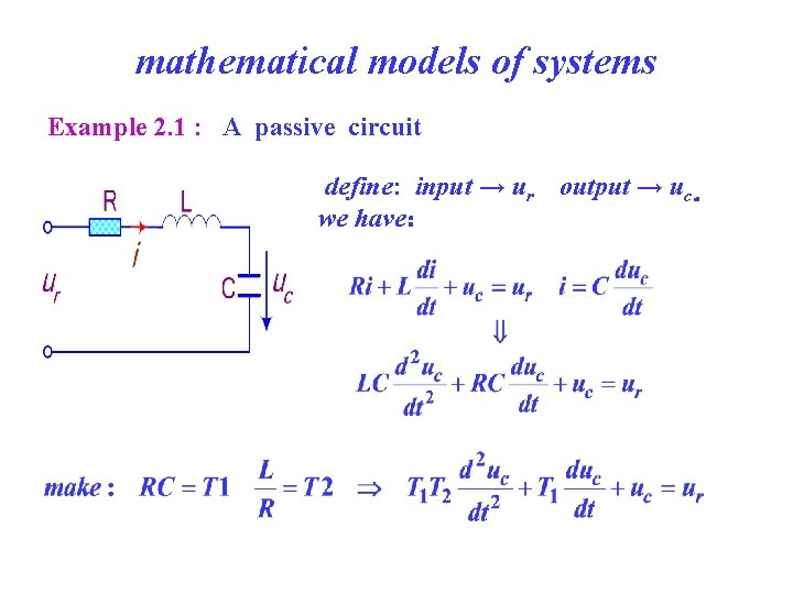 mathematical models of systems Example 2. 1 : A passive circuit define: input →