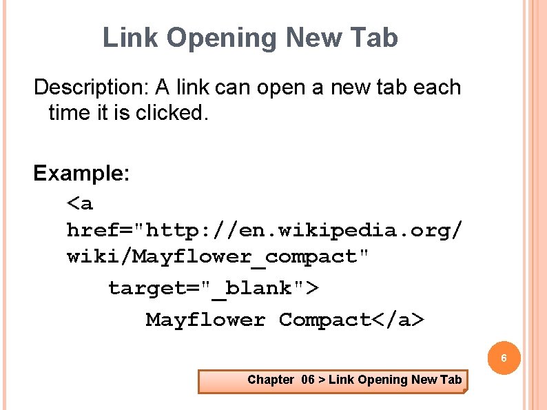 Link Opening New Tab Description: A link can open a new tab each time
