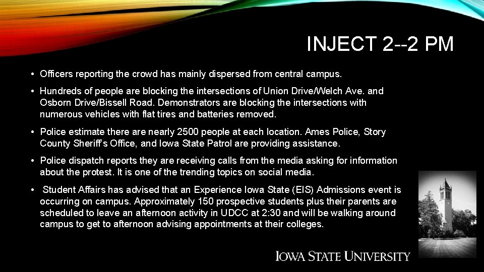 INJECT 2 --2 PM • Officers reporting the crowd has mainly dispersed from central