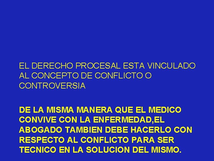 EL DERECHO PROCESAL ESTA VINCULADO AL CONCEPTO DE CONFLICTO O CONTROVERSIA DE LA MISMA