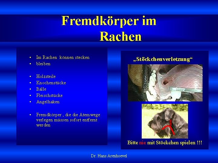 Fremdkörper im Rachen • • Im Rachen können stecken bleiben • • • Holzsteile