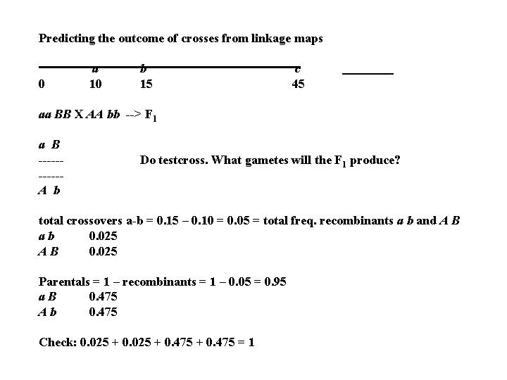 Predicting the outcome of crosses from linkage maps 0 a 10 b 15 c