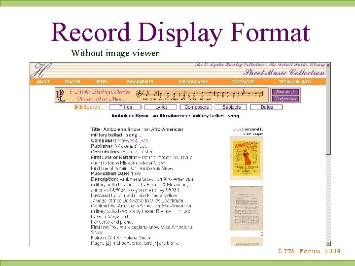 Record Display Format Without image viewer LITA Forum 2004 
