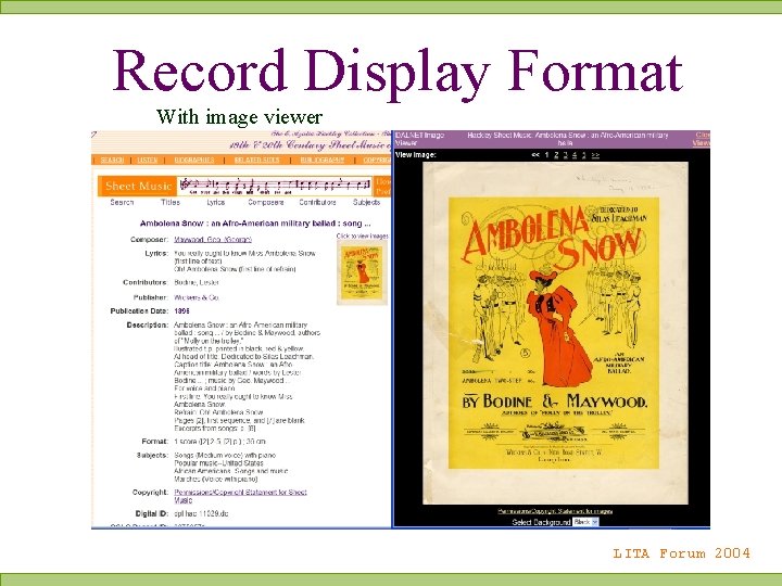 Record Display Format With image viewer LITA Forum 2004 