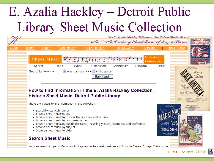 E. Azalia Hackley – Detroit Public Library Sheet Music Collection LITA Forum 2004 