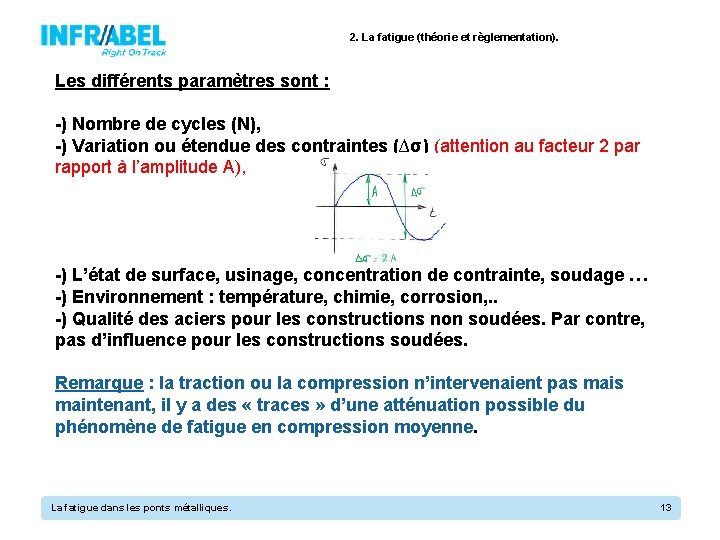 2. La fatigue (théorie et règlementation). Les différents paramètres sont : -) Nombre de