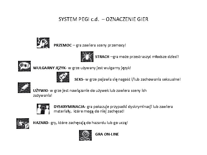 SYSTEM PEGI c. d. – OZNACZENIE GIER PRZEMOC – gra zawiera sceny przemocy! STRACH