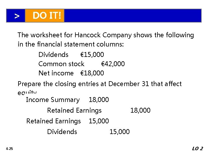 > DO IT! The worksheet for Hancock Company shows the following in the financial