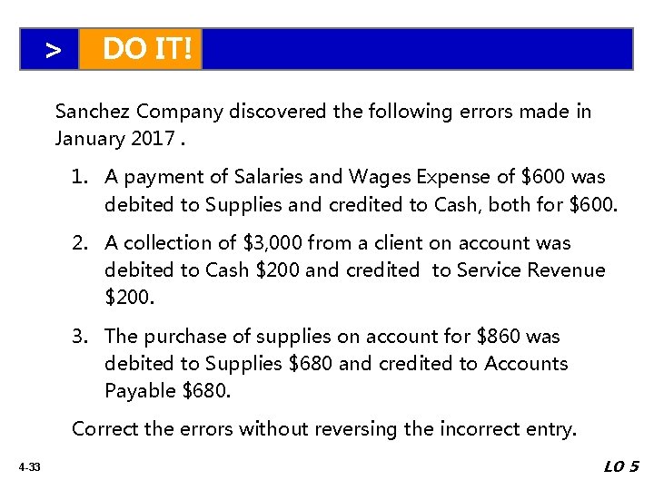 > DO IT! Sanchez Company discovered the following errors made in January 2017. 1.