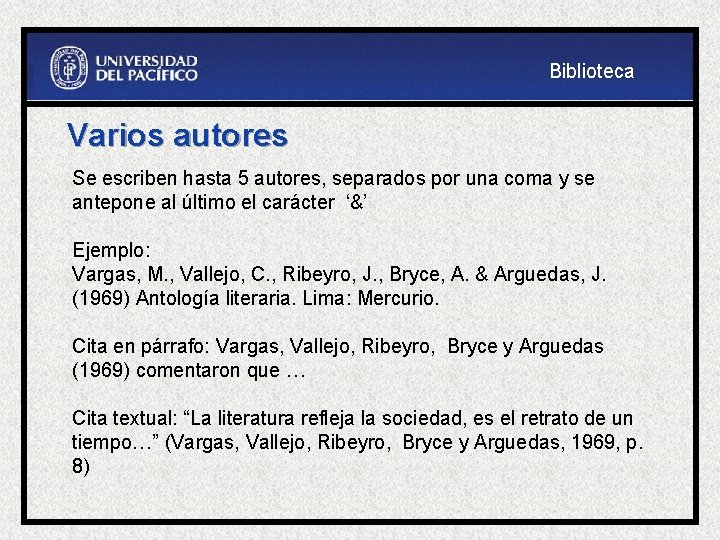 Biblioteca Varios autores Se escriben hasta 5 autores, separados por una coma y se