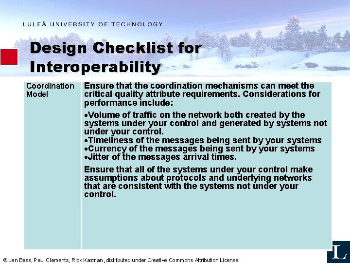 Design Checklist for Interoperability Coordination Model Ensure that the coordination mechanisms can meet the