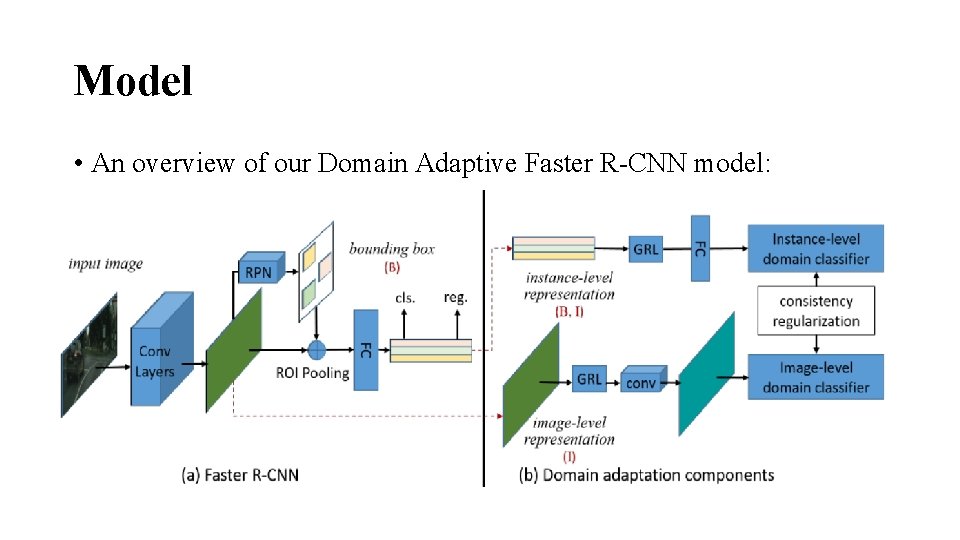 Model • An overview of our Domain Adaptive Faster R-CNN model: 
