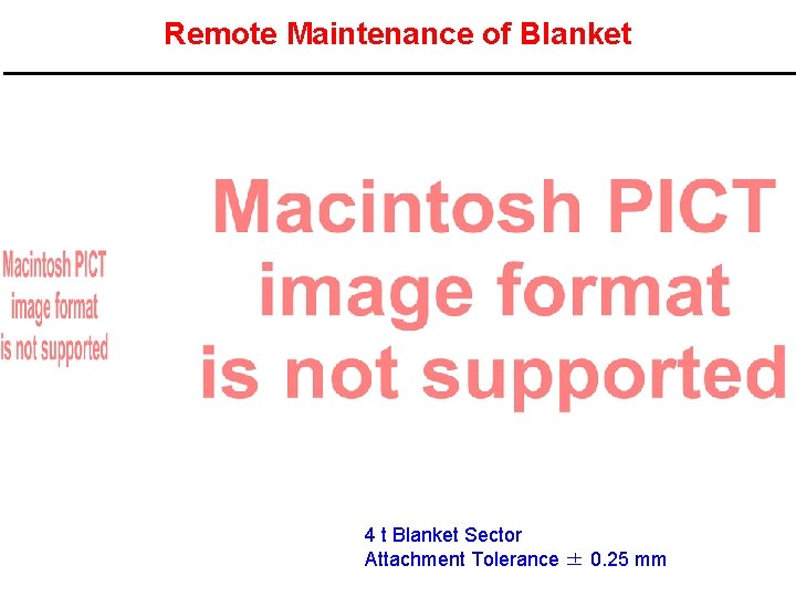 Remote Maintenance of Blanket 4 t Blanket Sector Attachment Tolerance ± 0. 25 mm