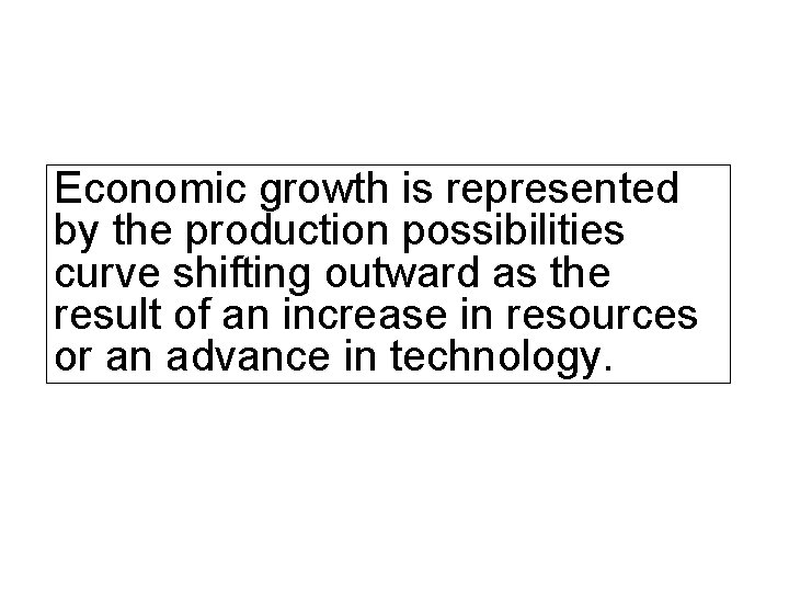 Economic growth is represented by the production possibilities curve shifting outward as the result