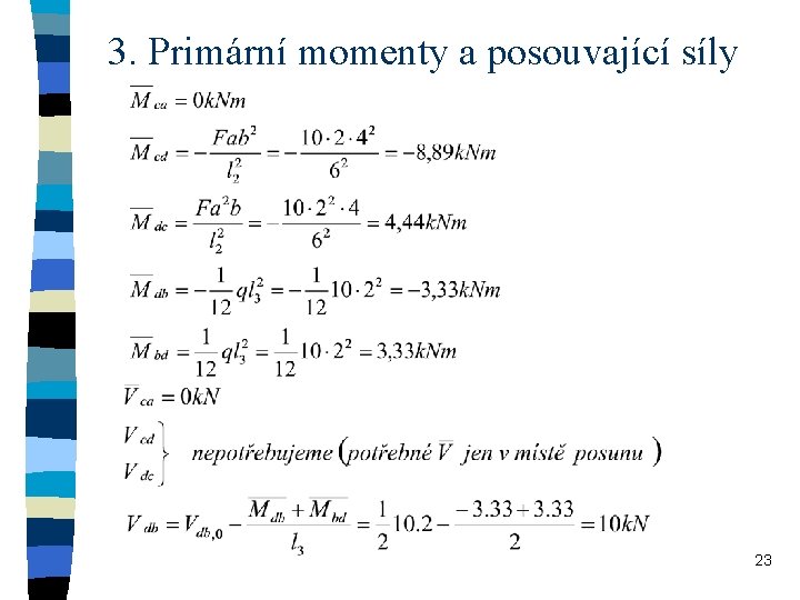 3. Primární momenty a posouvající síly 23 