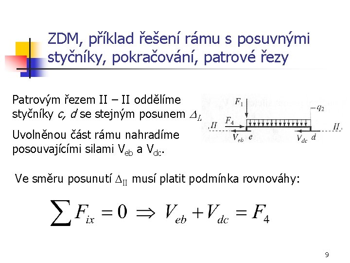 ZDM, příklad řešení rámu s posuvnými styčníky, pokračování, patrové řezy Patrovým řezem II –