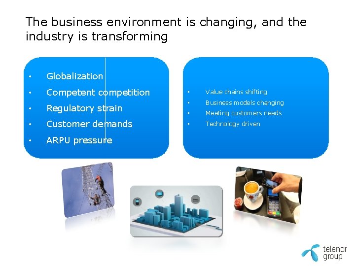 The business environment is changing, and the industry is transforming • Globalization • Competent The business environment is changing, and the industry is transforming • Globalization • Competent